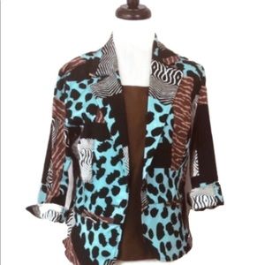 Mixed Animal Print Cuffed Sleeve Cotton Blazer